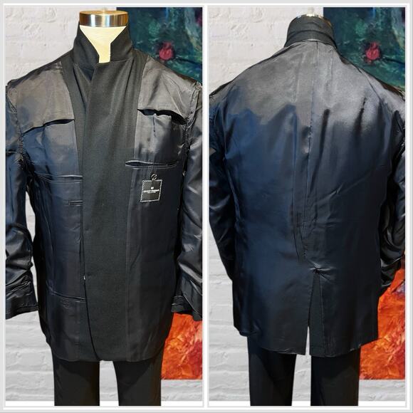 Hickey Freeman 44R Black Birdseye Blazer Brass Tone Buttons Lambswool Cashmere - Picture 7 of 14